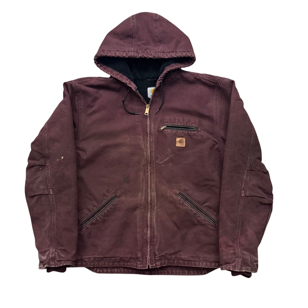 Carhartt Sherpa Lined Hooded Jacket J141 PRT Distressed Faded Grunge Large - Picture 1 of 15